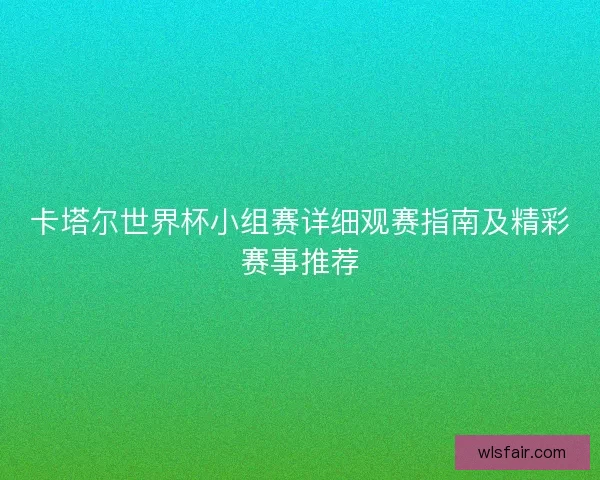 卡塔尔世界杯小组赛详细观赛指南及精彩赛事推荐